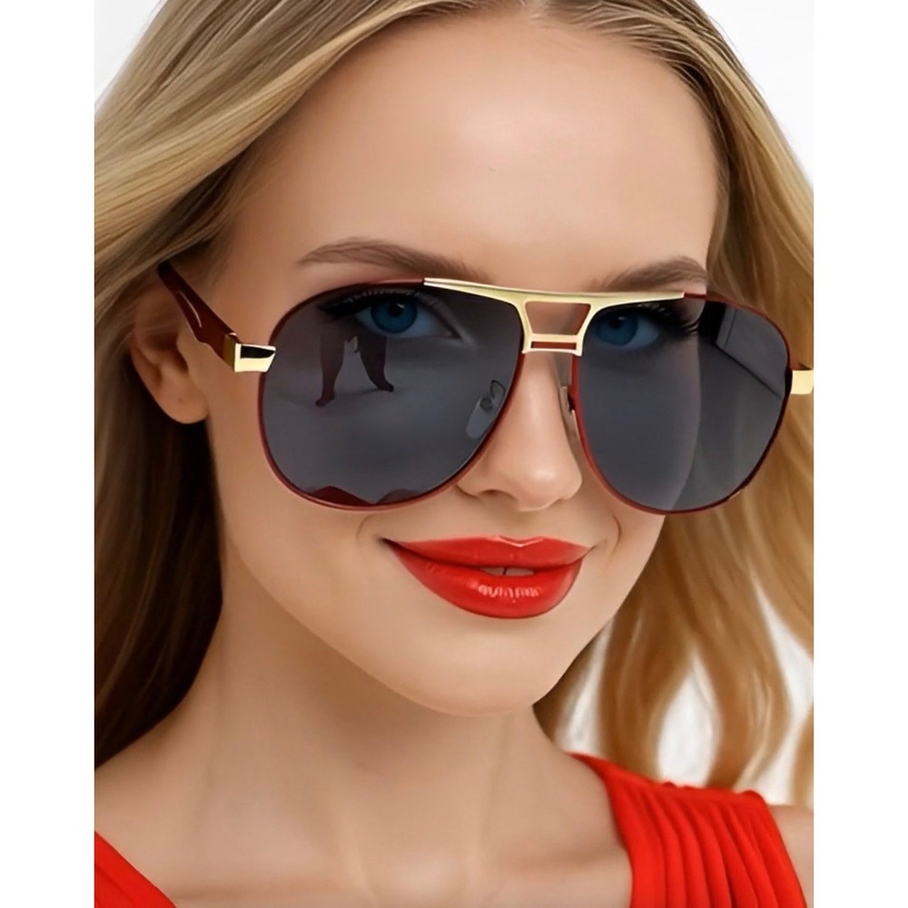 Aviator Sunglasses Red Gold Frame‎ Polarized Dark Lens Women's Fashion Eyewear